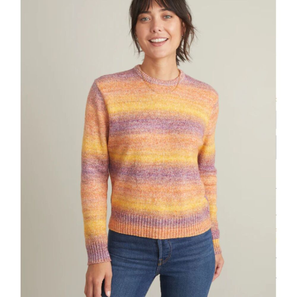 Marine Layer Kora Crewneck Sweater in Warm Spacedye Ombre Stripe Oversized Small